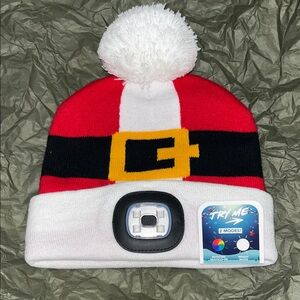 Night Scope Red & White Santa belt LED Beanie Hat with Removable Light